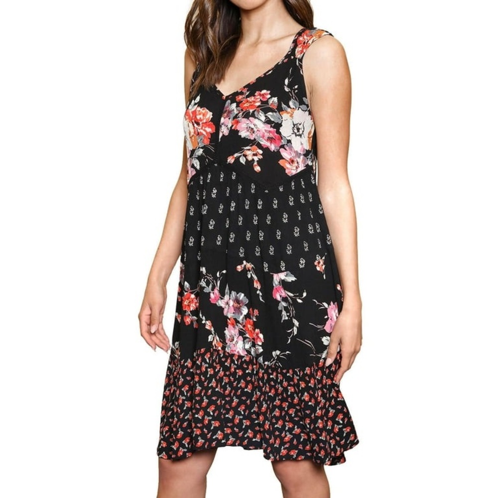 Bila Women's Sleeveless V-Neck Rayon Floral Print Asymmetrical Dress Size S